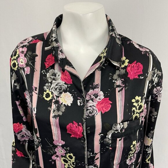 Victoria's Secret Women's Floral Satin Pj Pajama Set Shirt Pants Sz Medium Black - Picture 3 of 15